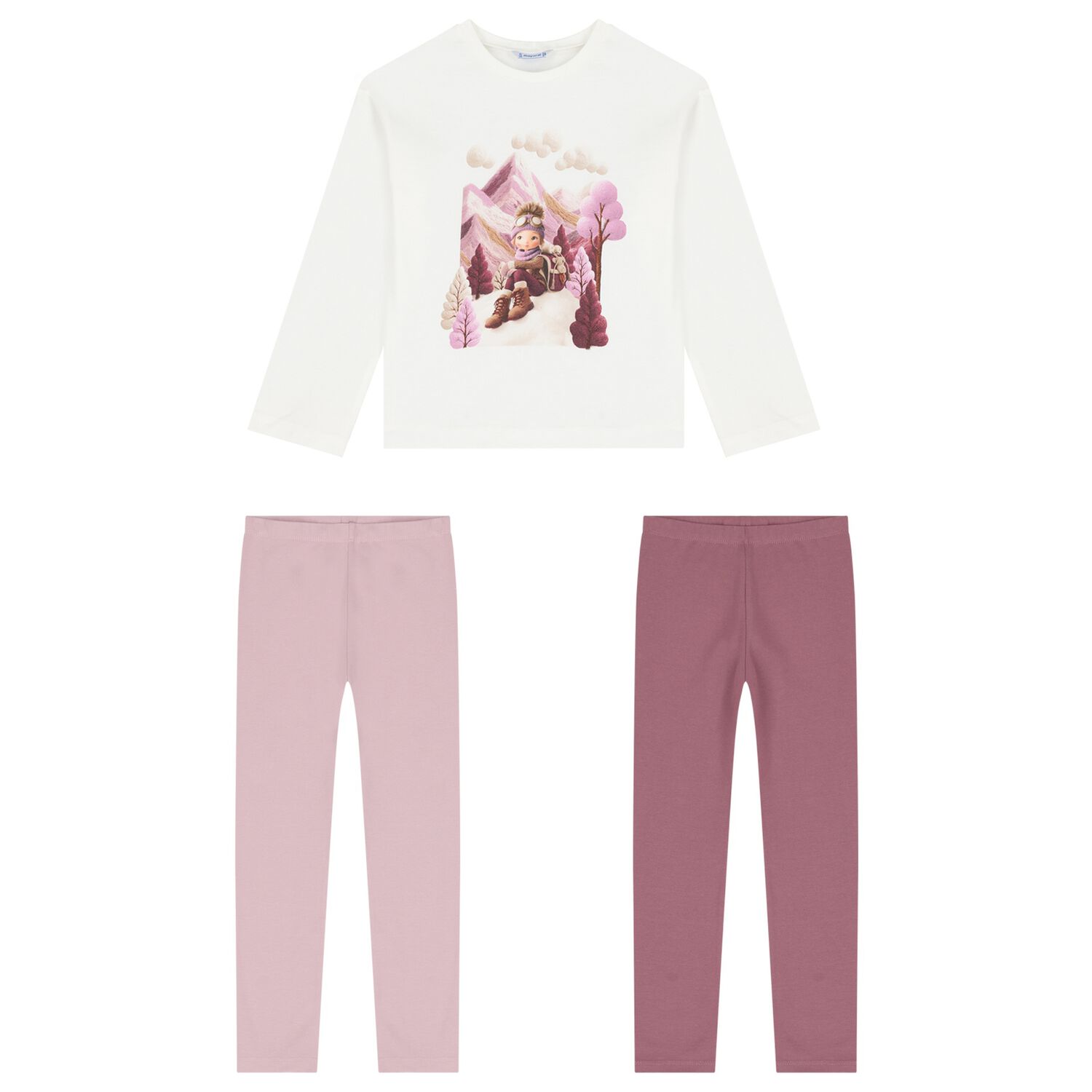 Girls White & Pink Leggings Set, 1, hi-res