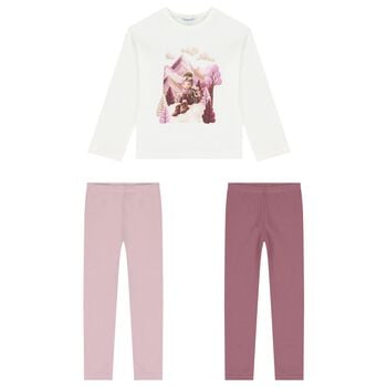 Girls White & Pink Leggings Set