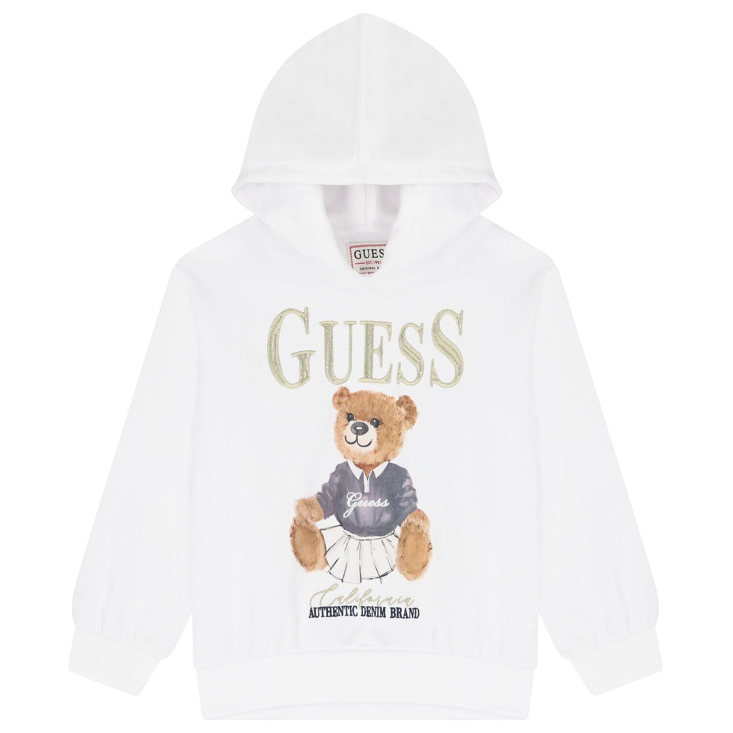هودي توب بالشعار دب تيدي باللون الأبيض للبنات, 1, hi-res