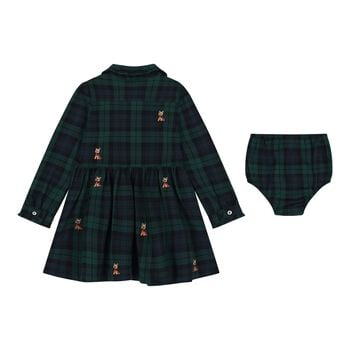 Baby Girls Green & Black Tartan Dress Set