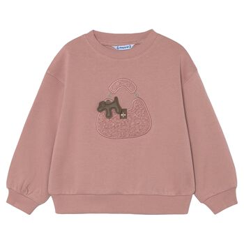 Girls Pink Handbag Motif Sweatshirt