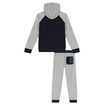 Boys Navy Blue & Grey Logo Tracksuit