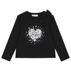 Girls Black Embellished Floral Skirt Set, 2, hi-res