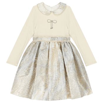 Patachou Girls Ivory & Gold Bow Dress, 1 Girls Ivory & Gold Bow Dress