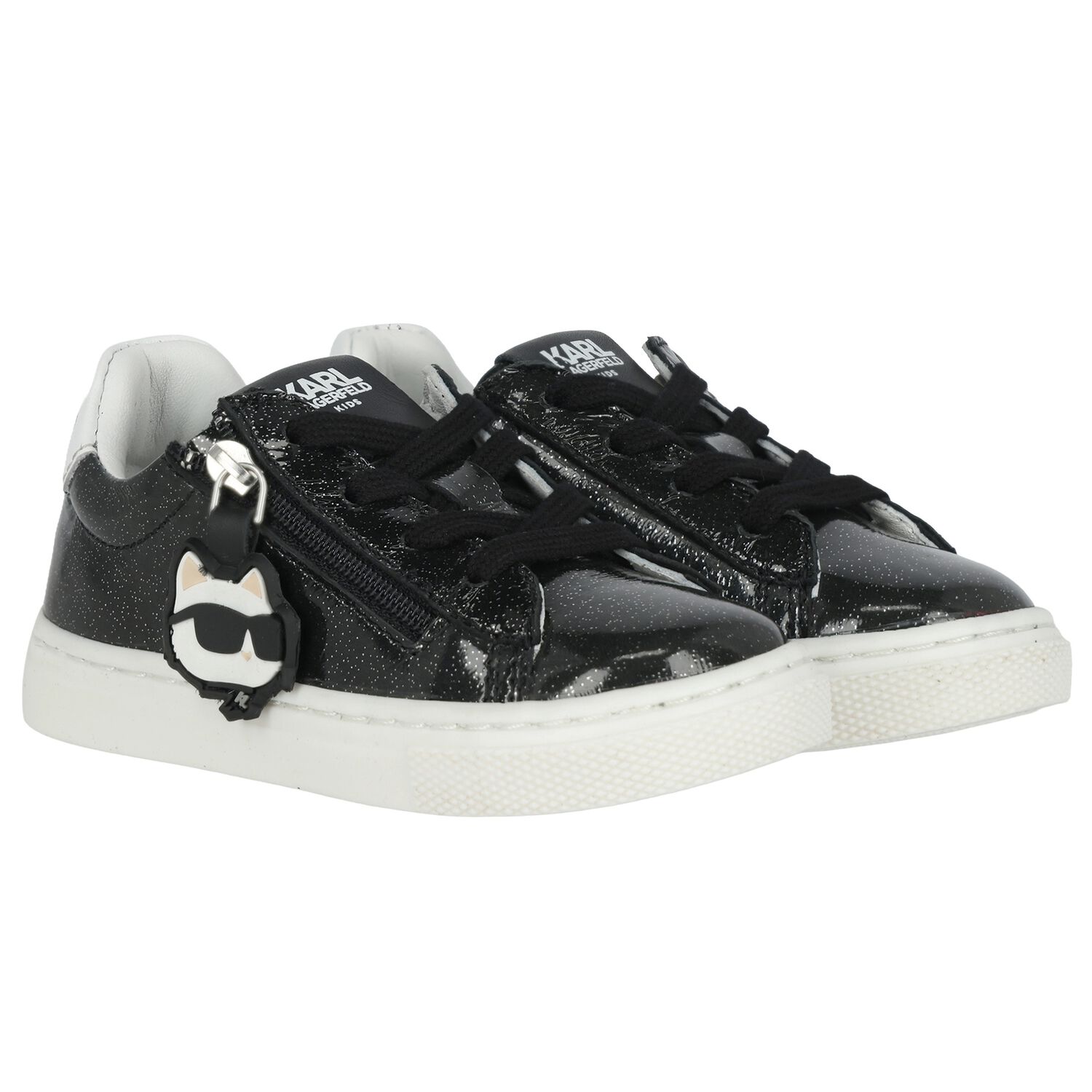 Girls Black Glitter Logo Trainers, 1, hi-res