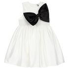 Girls White & Black Bow Dress, 1, hi-res