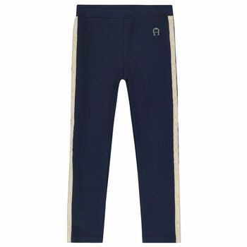 Girls Navy Logo Leggings