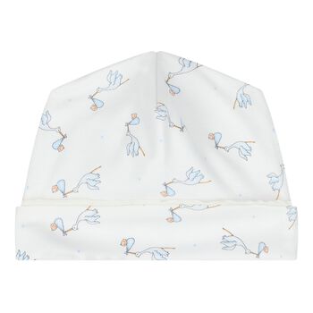 Baby Boys White & Blue Stork Print Hat