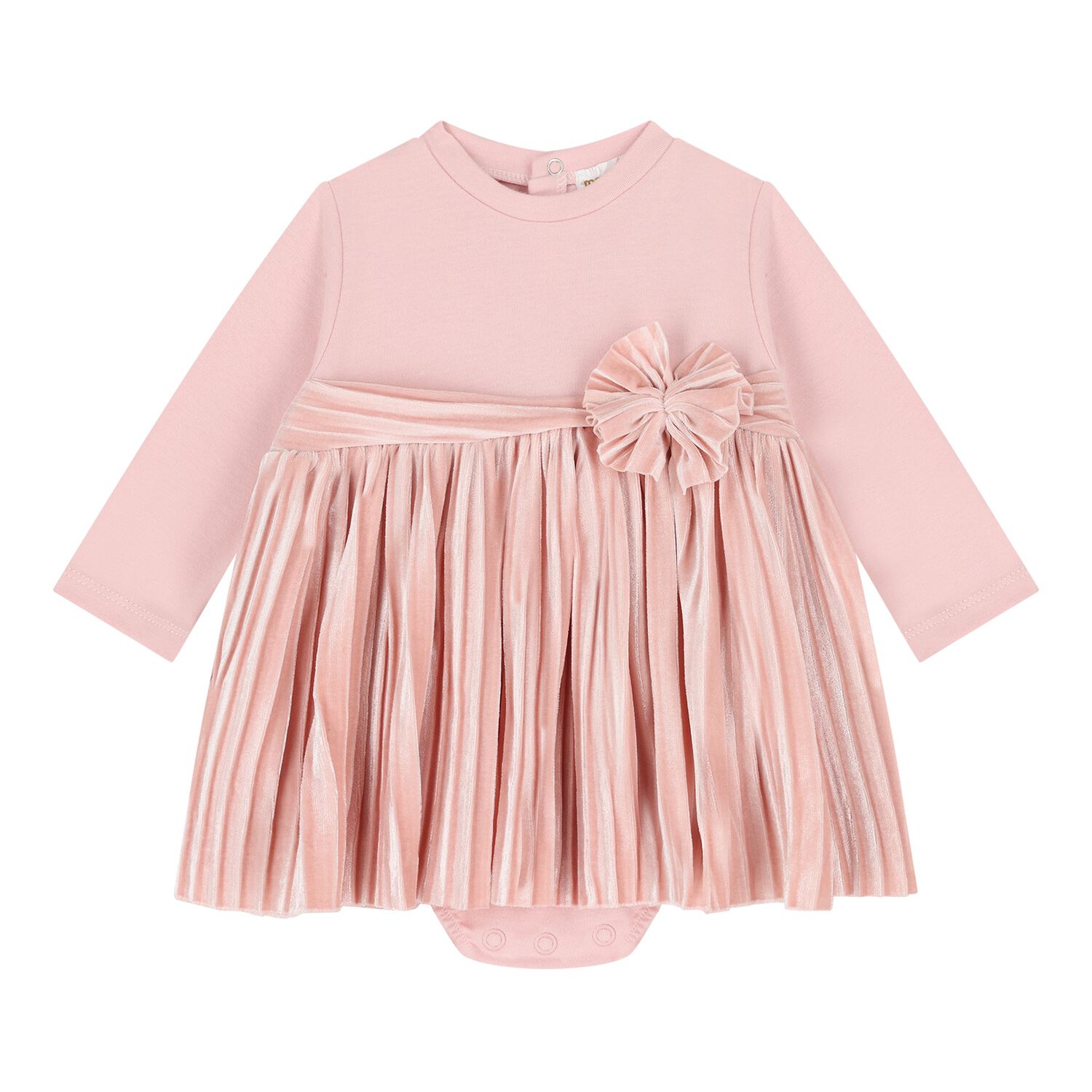 Baby Girls Pink Pleated Bodysuit Dress, 3, hi-res