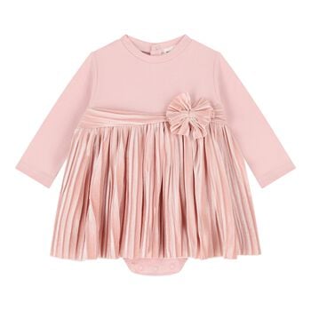 Baby Girls Pink Pleated Bodysuit Dress