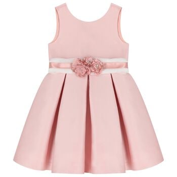 Girls Pink Floral Satin Dress