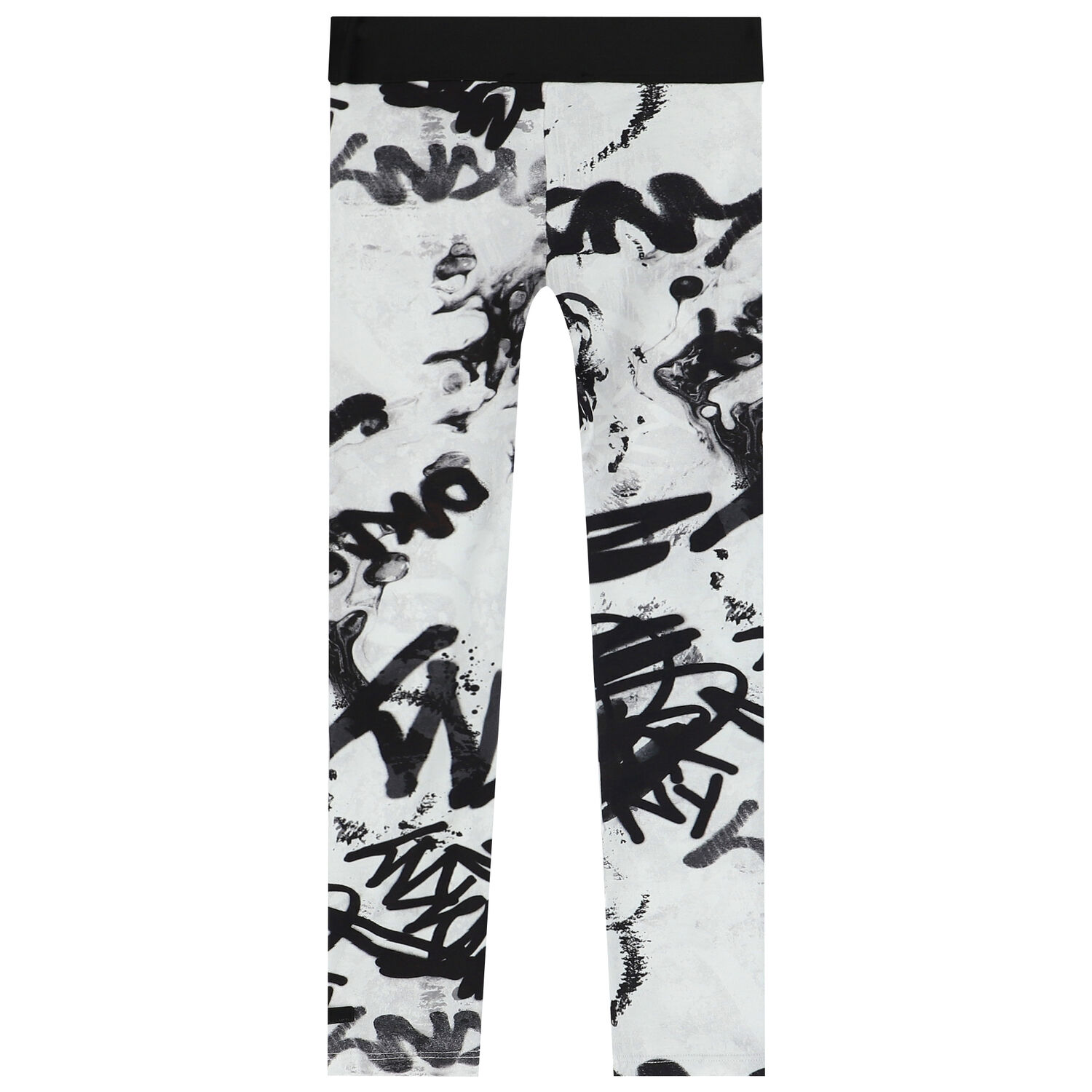Girls Black & White Graffiti Logo Leggings, 1, hi-res image number null