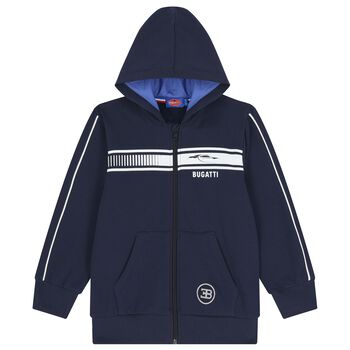 Boys Navy Blue Logo Hooded Zip Up Top