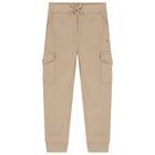 Boys Beige Logo Joggers, 1, hi-res