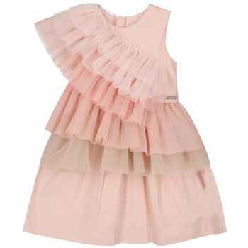 Girls Pink Tulle Ruffle Dress
