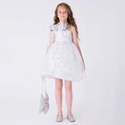 Girls White & Silver Bow Dress, 1, hi-res
