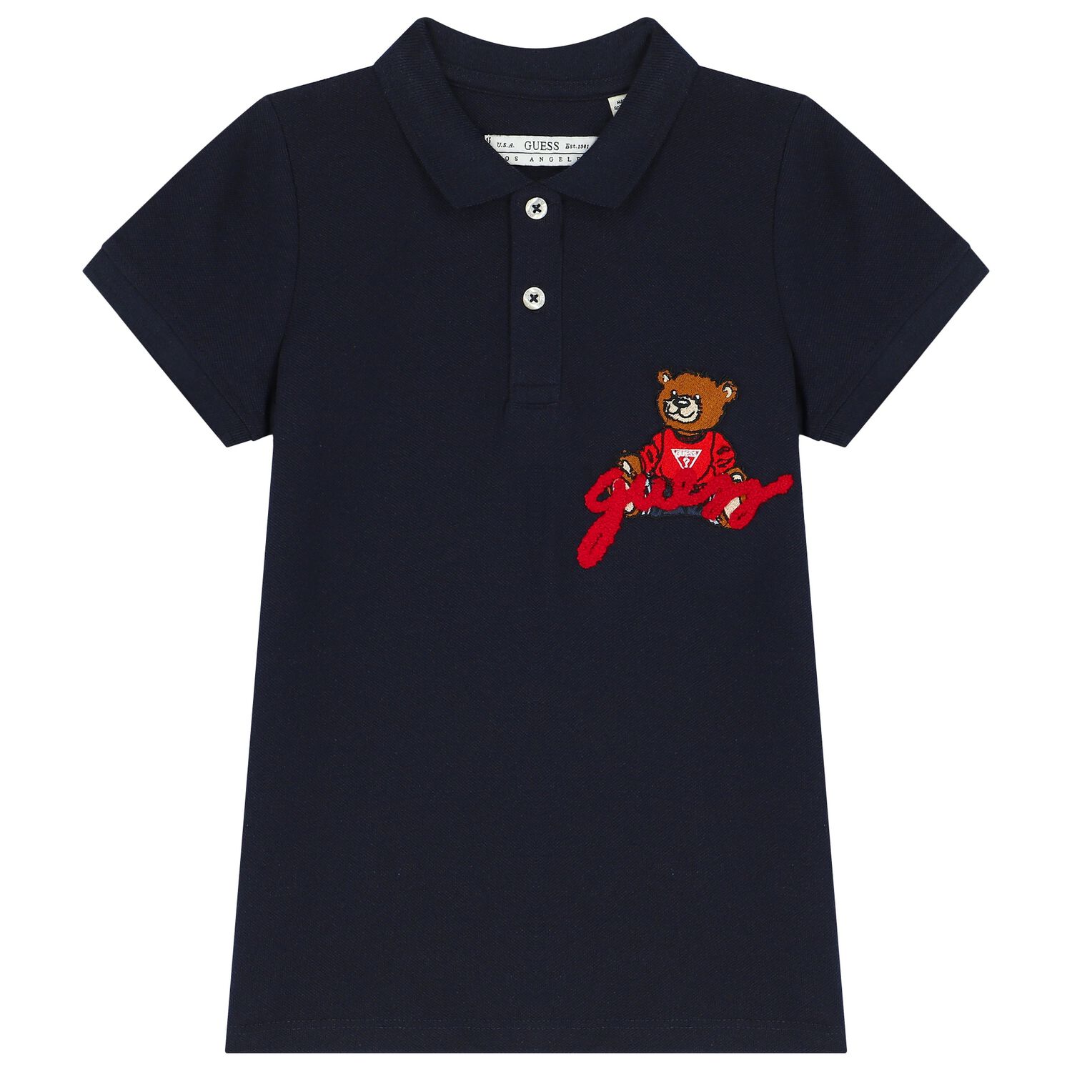 Guess Boys Navy Blue Teddy Bear Polo Shirt Junior Couture