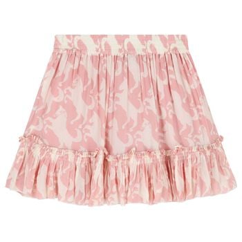 Girls Pink Horse Pleated Skirt