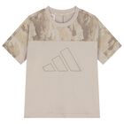 Boys Beige Camouflage Logo T-Shirt, 1, hi-res