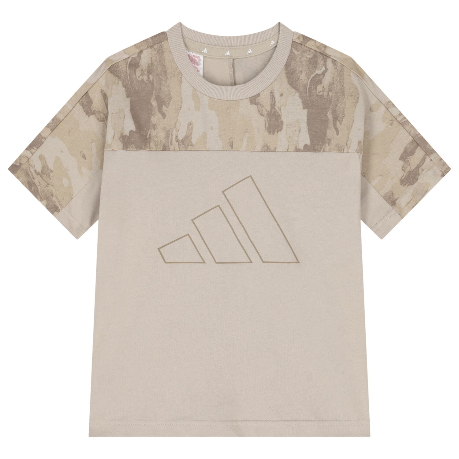 Boys Beige Camouflage Logo T-Shirt, 1, hi-res