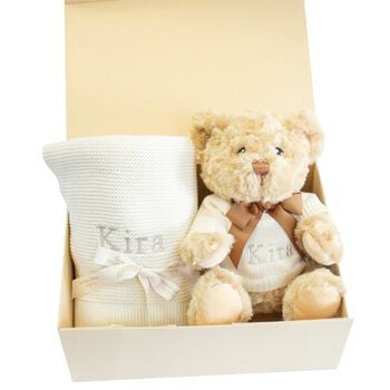 Ivory Personalised Teddy Baby Gift Set