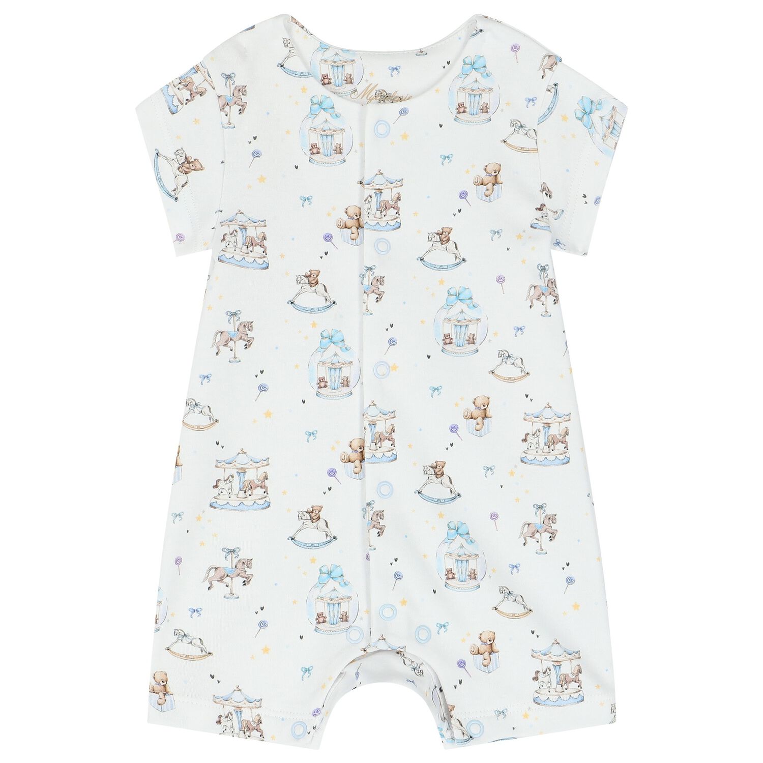 Baby Boys White & Blue Carousel Romper, 1, hi-res image number null