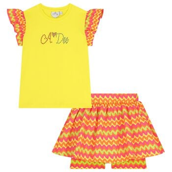 Girls Yellow & Orange Zigzag Skort Set