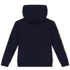 Boys Navy Blue Logo Hooded Top, 1, hi-res