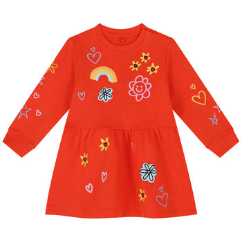 Younger Girls Orange Embroidered Dress