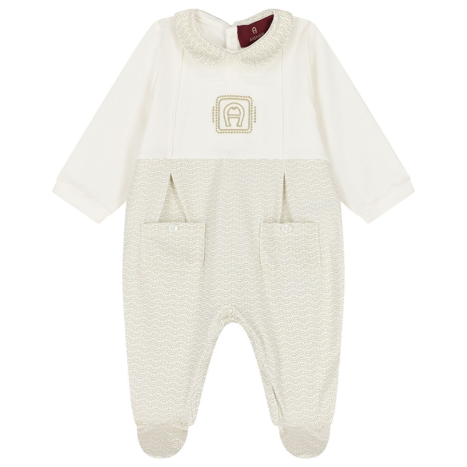 Ivory & Gold Logo Babygrow, 3, hi-res