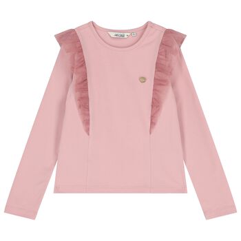 Le Chic Girls Pink Glittery Tulle Long Sleeve Top, 2 Girls Pink Glittery Tulle Long Sleeve Top