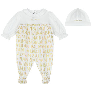 Baby Girls White & Gold Logo Babygrow Gift Set