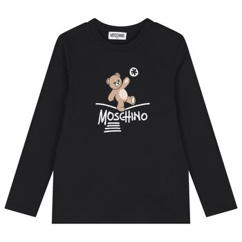 Black Teddy Bear Logo Long Sleeve Top