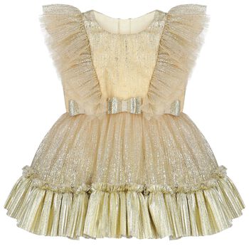 Younger Girls Gold Tulle Ruffled Dress