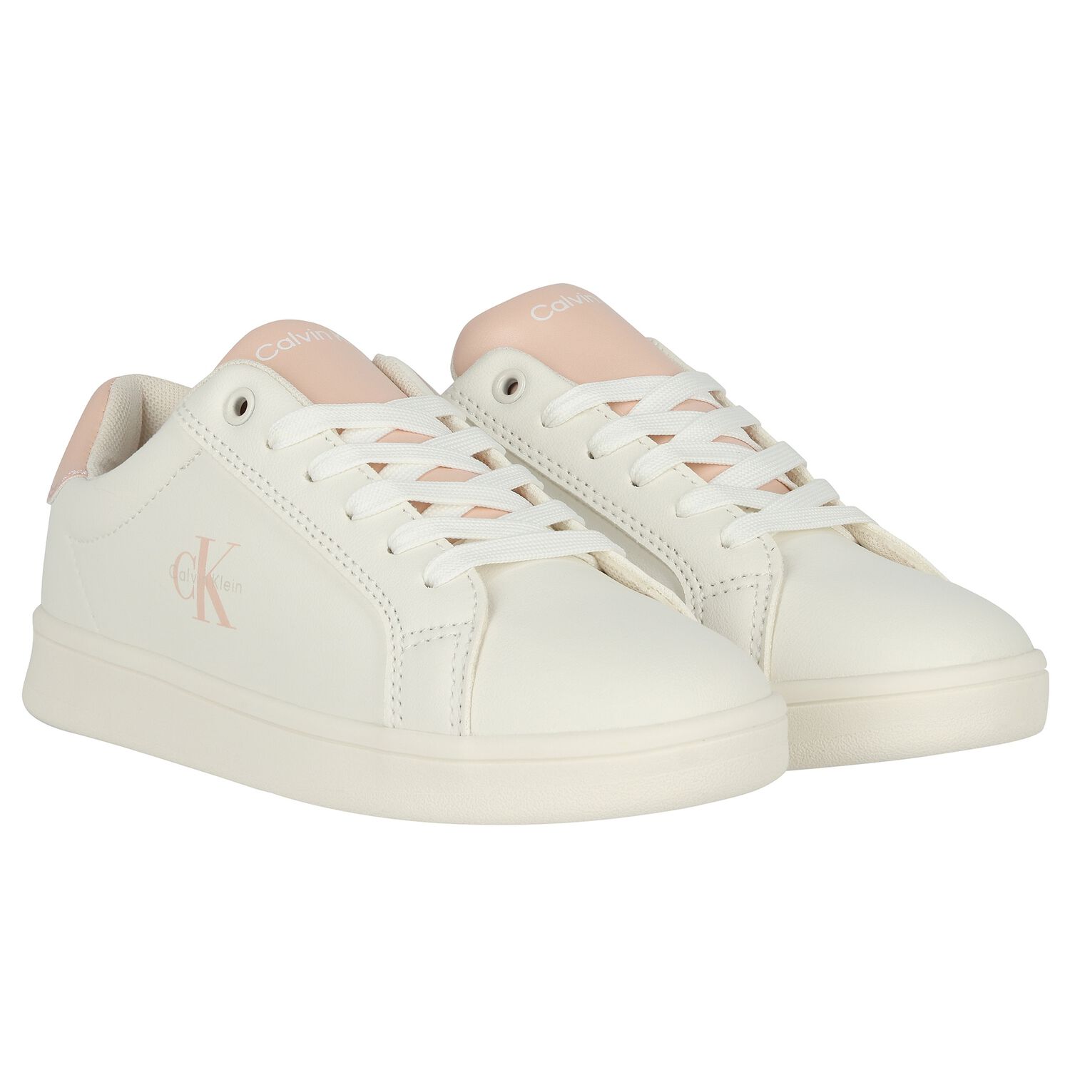 Girls Ivory & Pink Logo Trainers , 1, hi-res