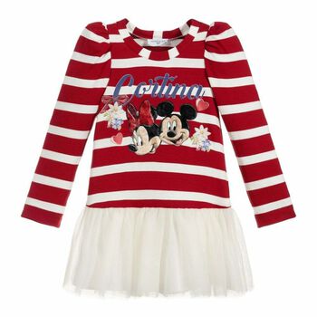 Girls Red & White Printed Dress