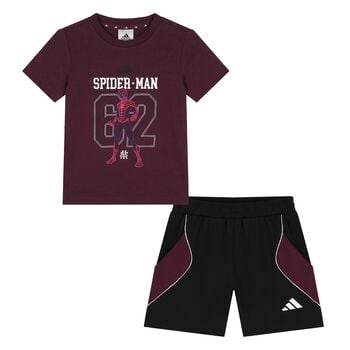Younger Boys Burgundy & Black Spider-Man Marvel Shorts Set