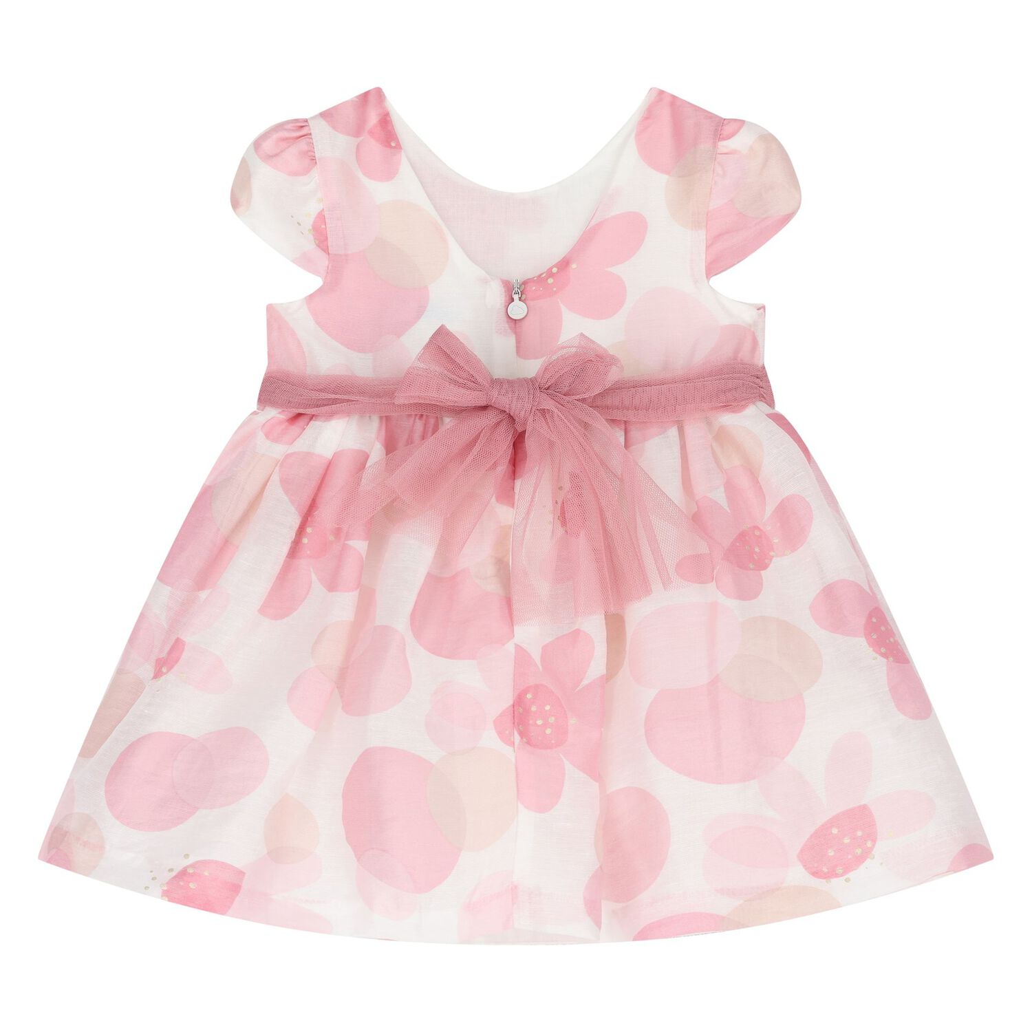 Baby Girls Ivory & Pink Floral Organza Dress, 1, hi-res