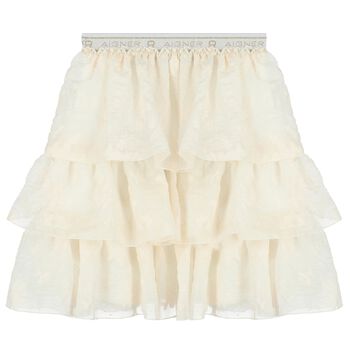 Girls Ivory Floral Organza Skirt