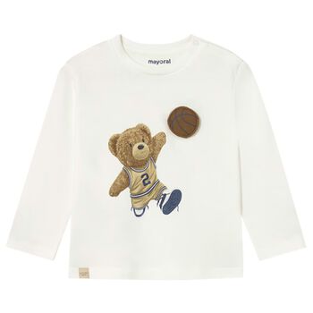 Younger Boys Ivory Teddy Bear Long Sleeve Top
