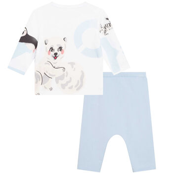 Baby Boys White & Blue Logo Trousers Set