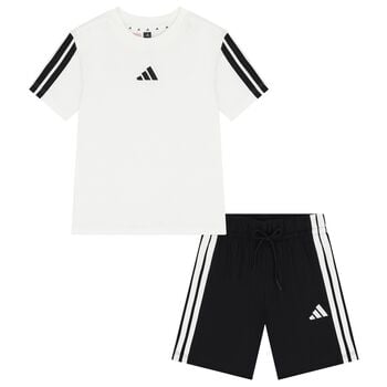 White & Black Logo Shorts Set
