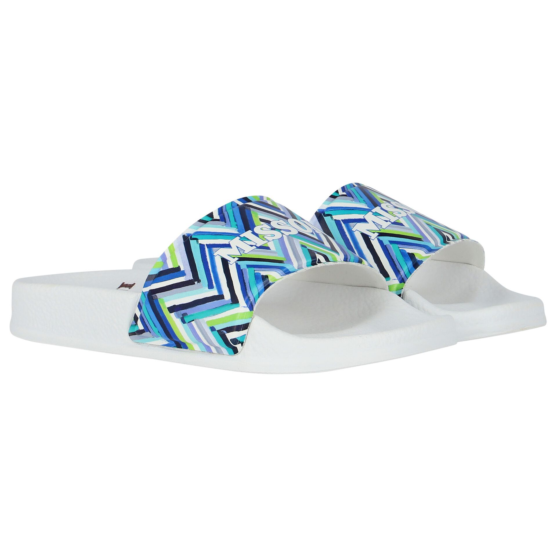 Missoni Kids Blue White Zigzag Striped Sliders Junior Couture Bahrain