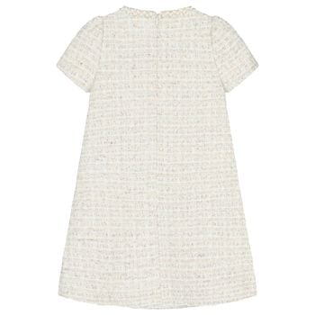 Girls Ivory Embellished Tweed Dress