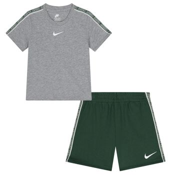 Boys Grey & Green Logo Shorts Set