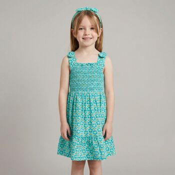 Girls Green Floral Smocked Dress Set