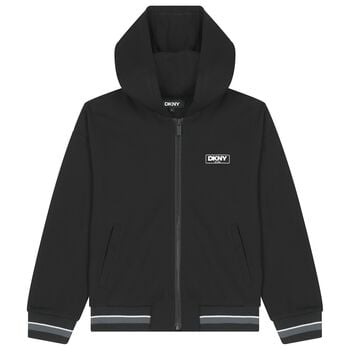 Boys Black Logo Hooded Zip Up Top
