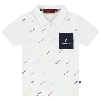 Younger Boys White Logo Polo Shirt