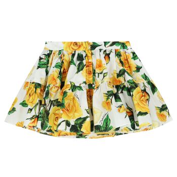 Girls Yellow & White Floral Skirt