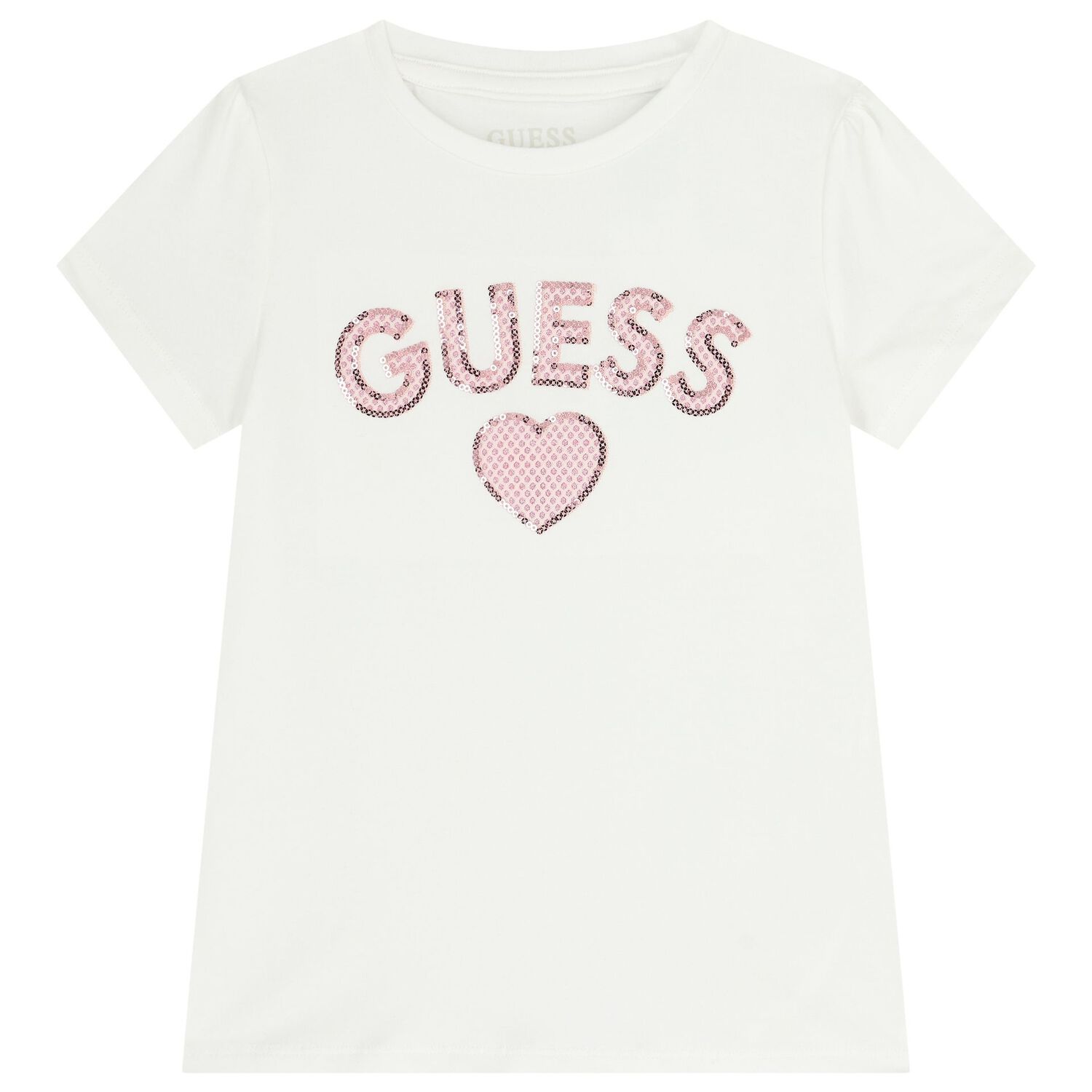 طقم تنورة بنات شبكية بالشعار باللون الأبيض والوردي, 1, hi-res